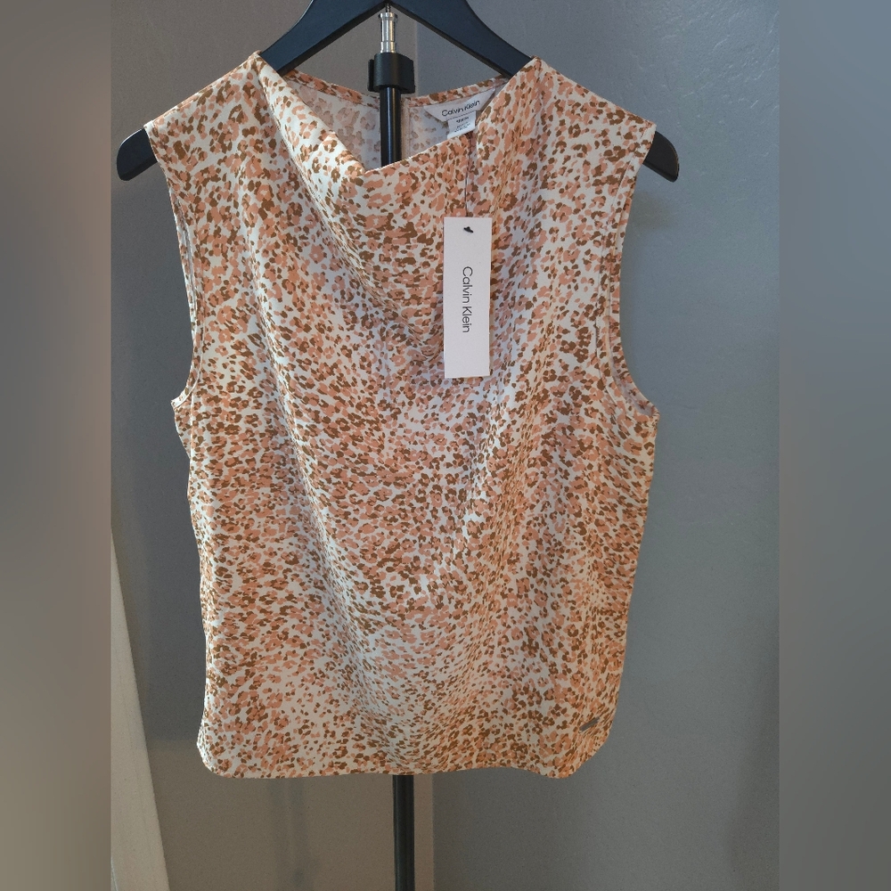 Calvin Klein Sleeveless Abstract Speckled Stretch Blouse NWT Size S